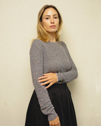 Tricot Pontinho Grafite Mescla